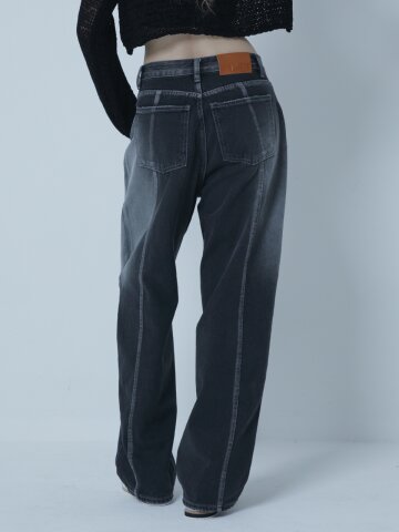 BACK POINT WIDE  CURVED FIT DENIM PANTS BLACK