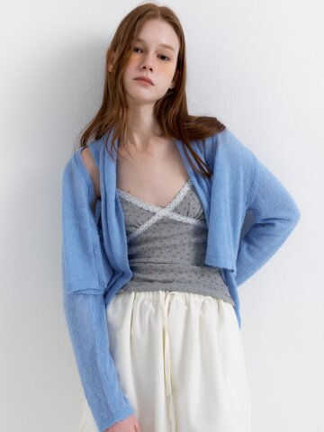 Scarf Set Cropped Knit Cardigan_Sky Blue
