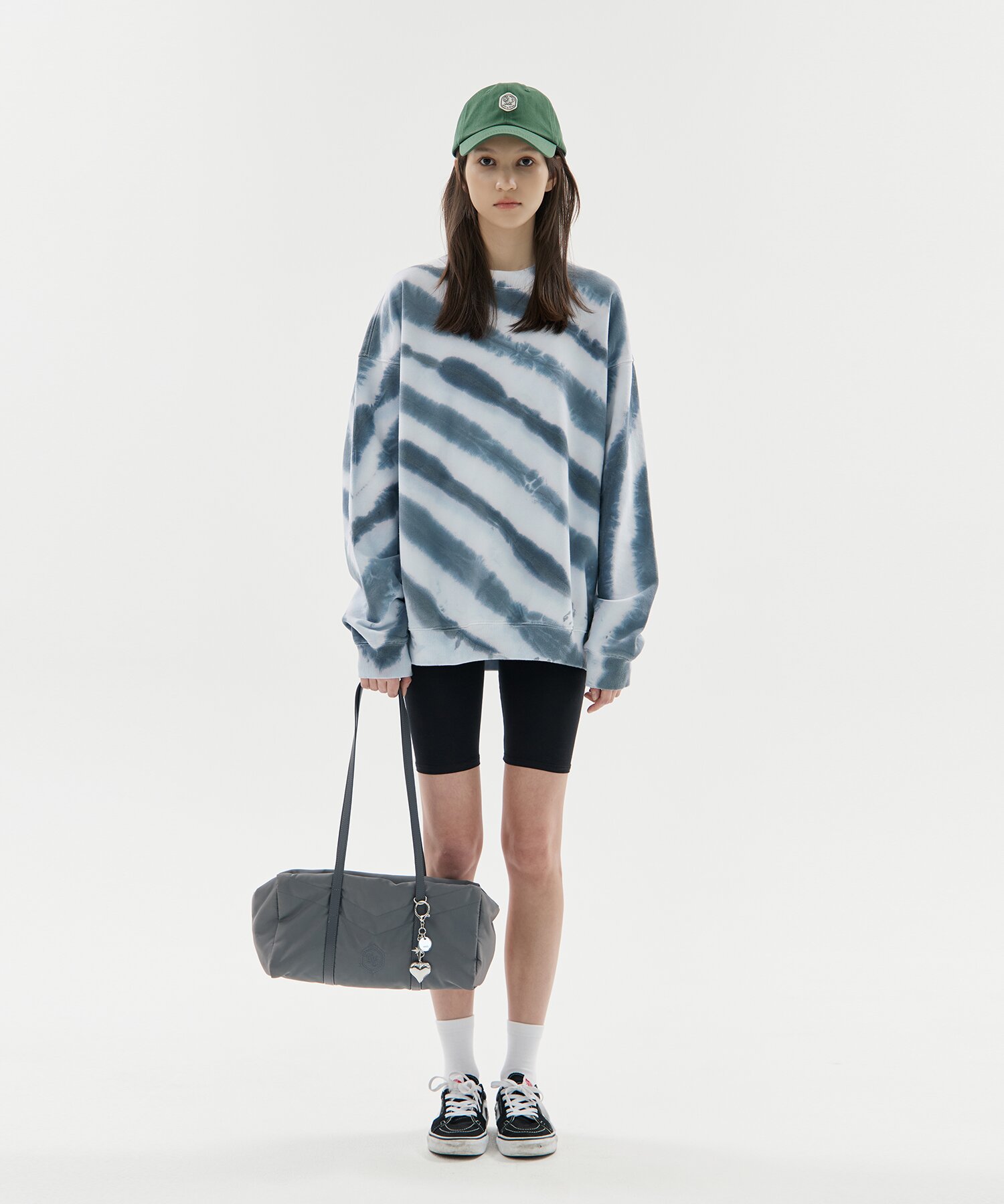 타이 다이 사선 스트라이프 스웻셔츠 네이비 TIE DYE DIAGONAL STRIPE SWEAT SHIRT navy 