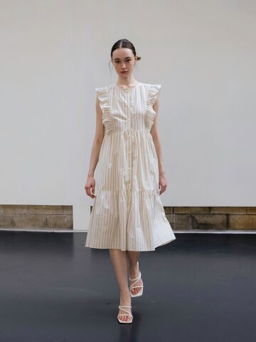 스트라이프 러플 티어드 드레스
