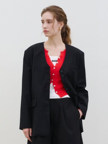 TIE BUTTON OVERFIT MIDI JACKET BLACK