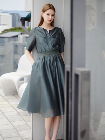 오간자 아웃 포켓 플레어 원피스 