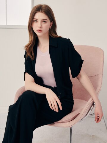 하프 슬리브 크롭 셔츠 점퍼 