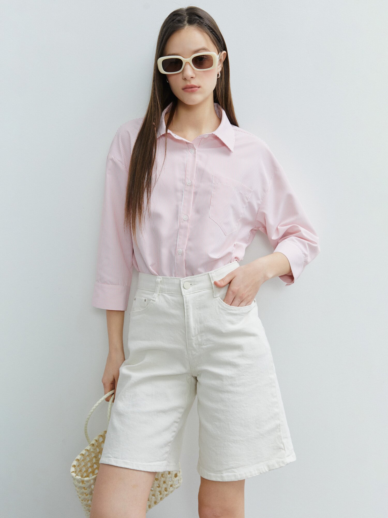 스트라이프 백 레터링 블라우스 (STRIPE RED)