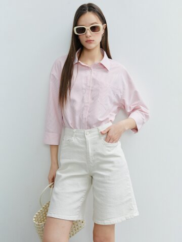 스트라이프 백 레터링 블라우스 