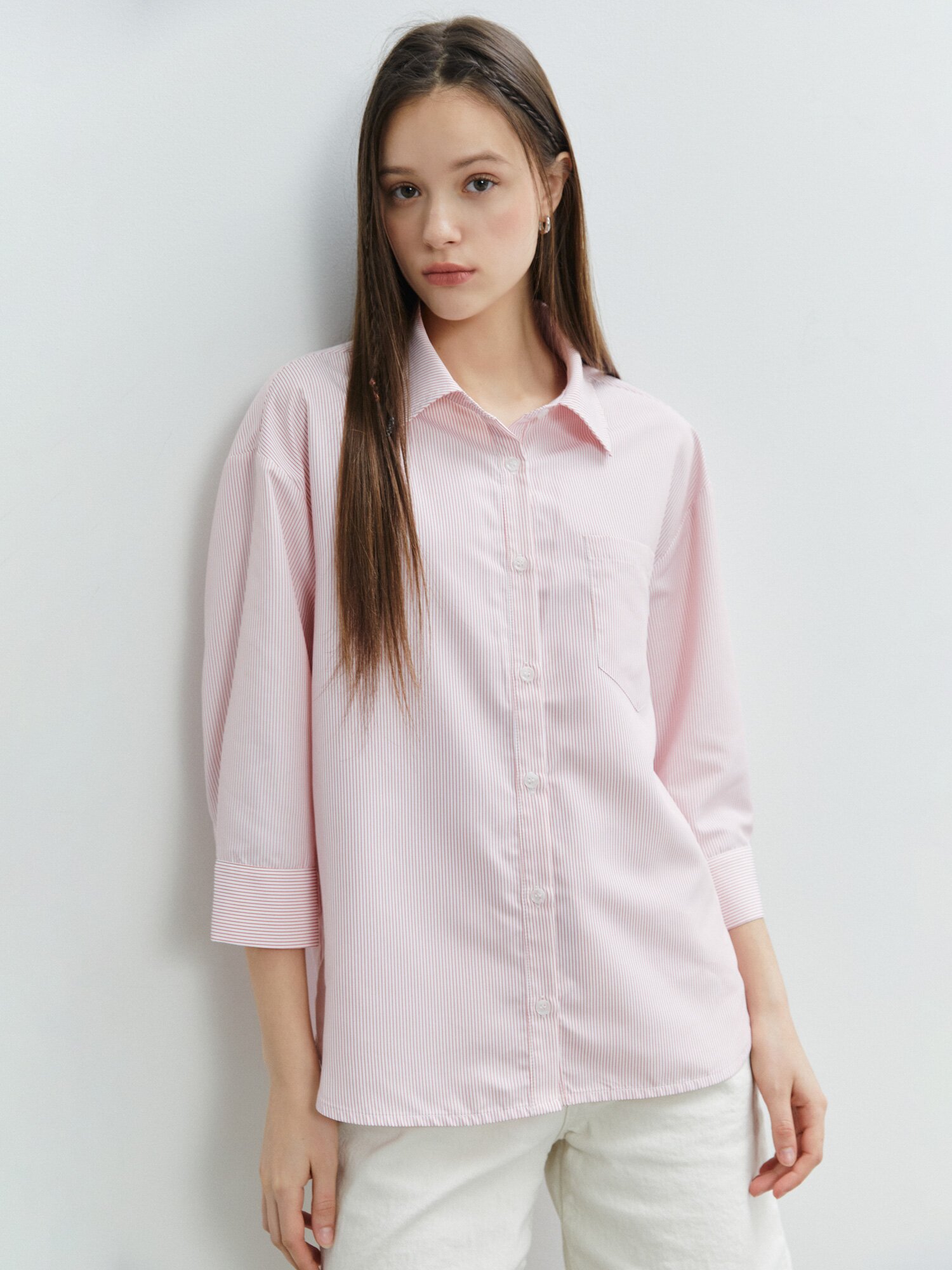 스트라이프 백 레터링 블라우스 (STRIPE RED)