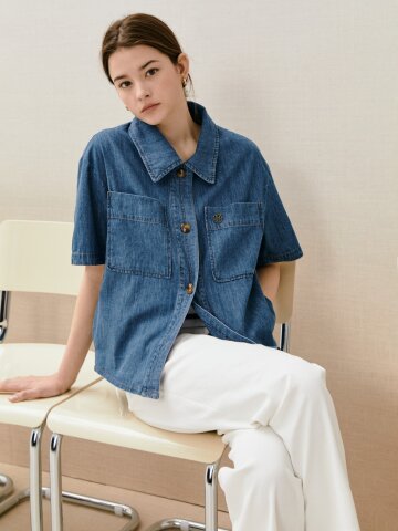 루즈핏 데님 셔츠 재킷 (BLUE)
