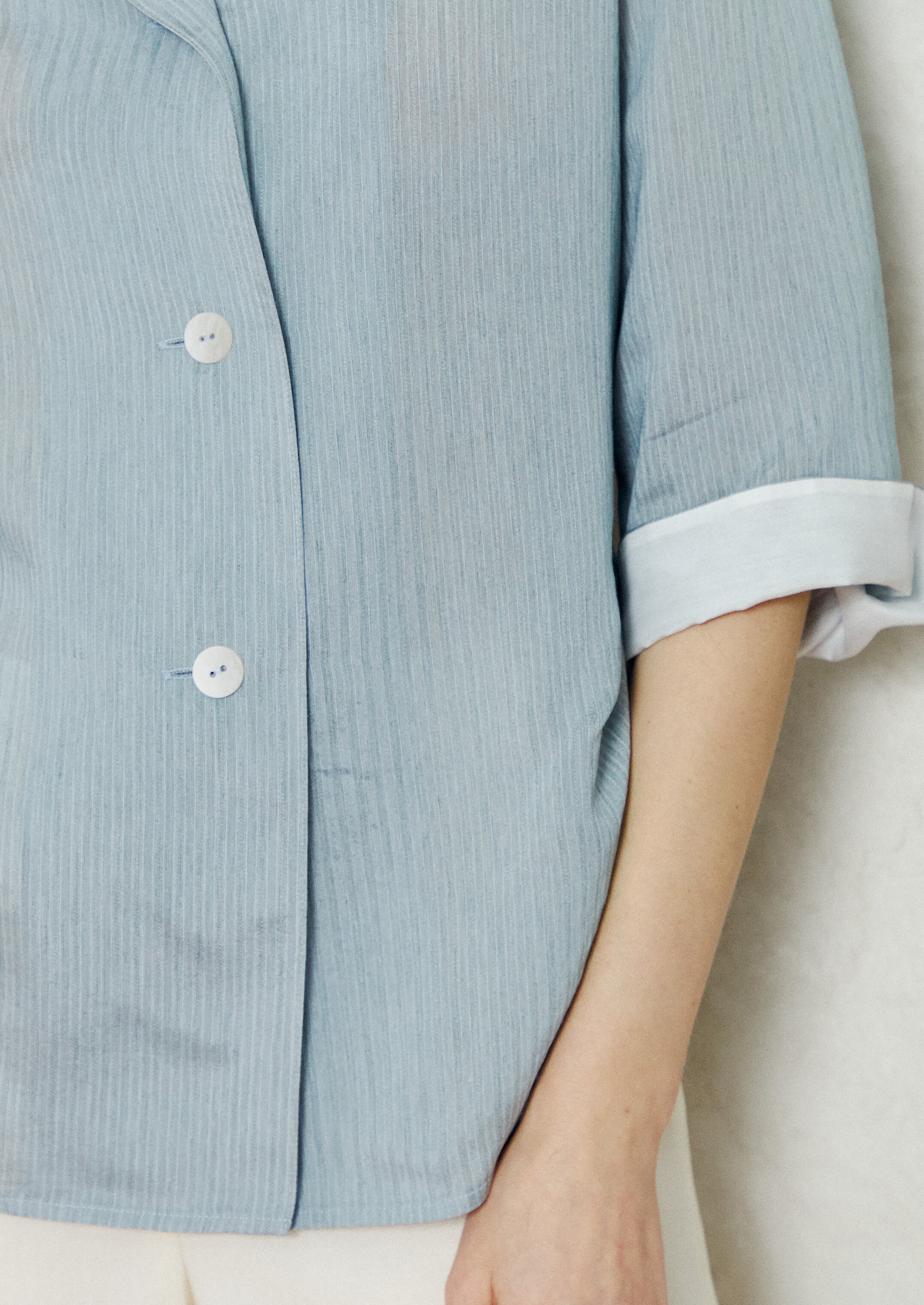 스프링 시어서커 블루 블라우스 (STRIPE BLUE GREEN)