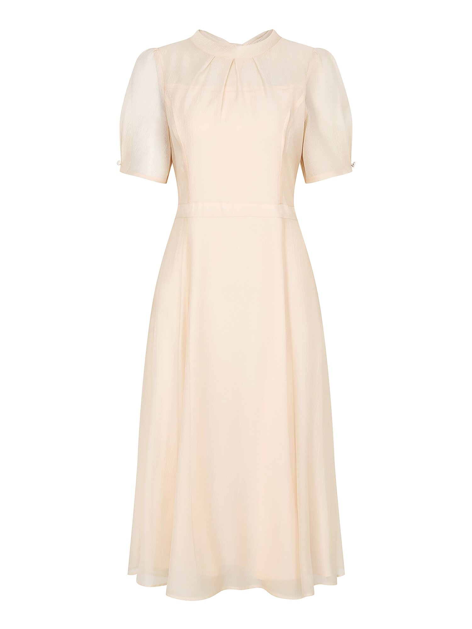 백 리본 퍼프 플레어 원피스 (LIGHT BEIGE)