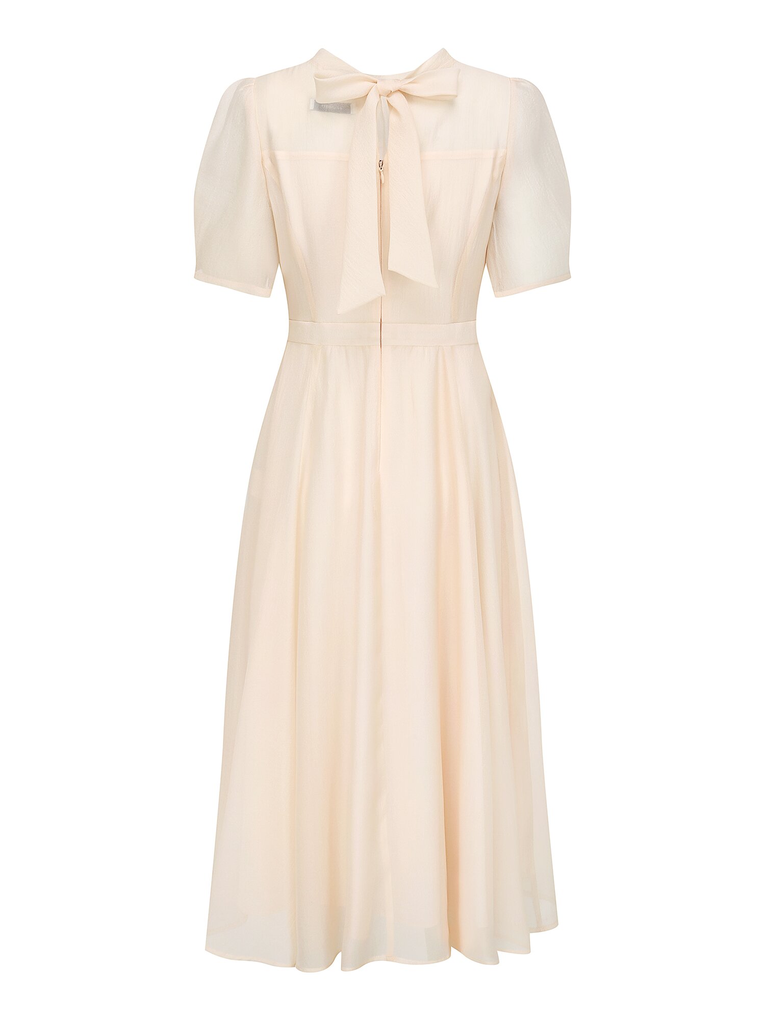 백 리본 퍼프 플레어 원피스 (LIGHT BEIGE)