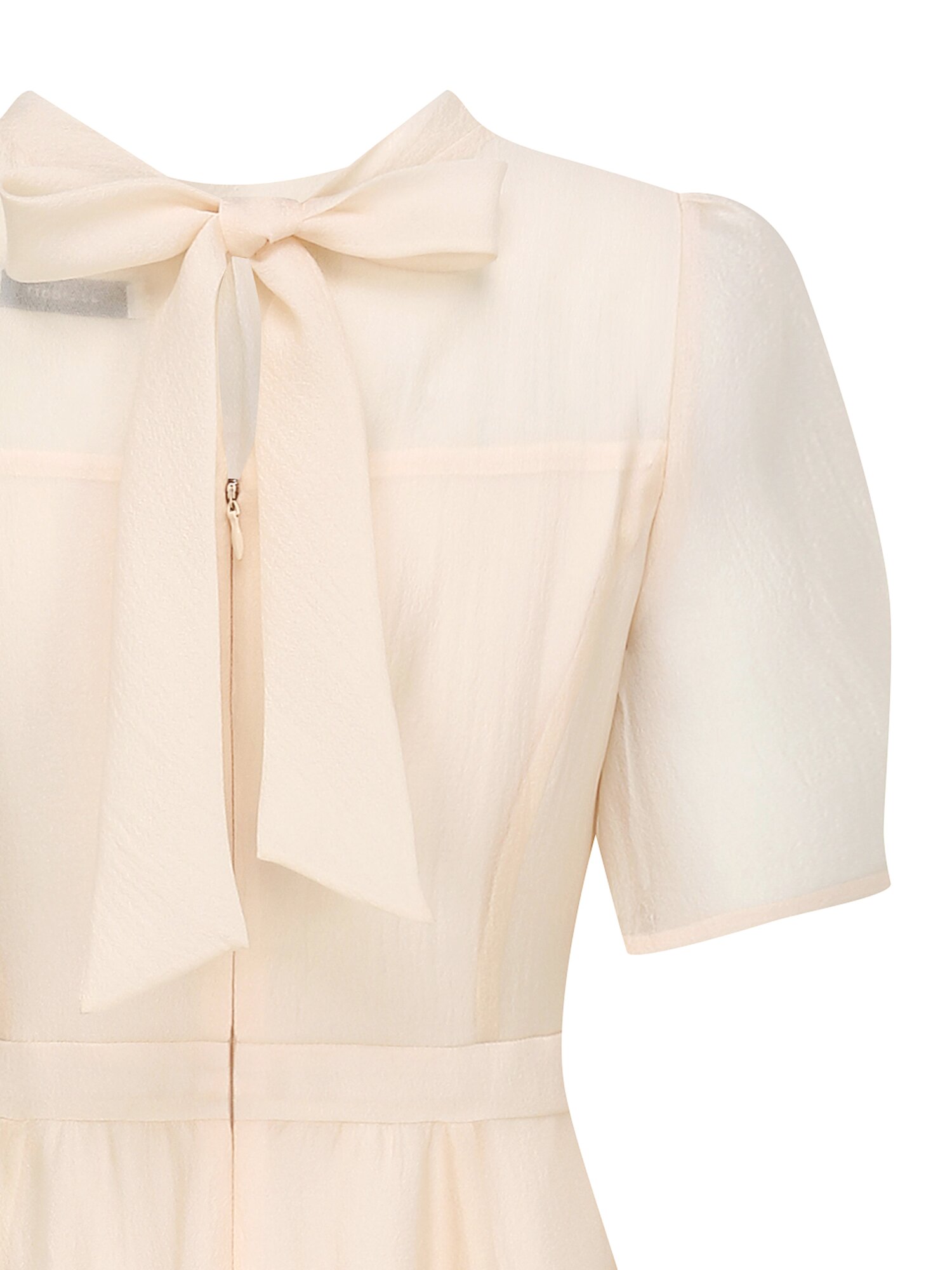 백 리본 퍼프 플레어 원피스 (LIGHT BEIGE)