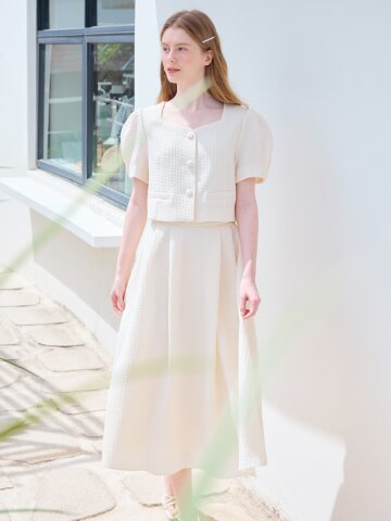 자카드 플리츠 플레어 스커트 