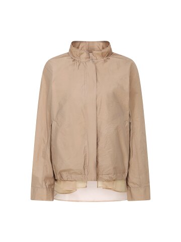 실크 배색 셔링 하이넥 점퍼 