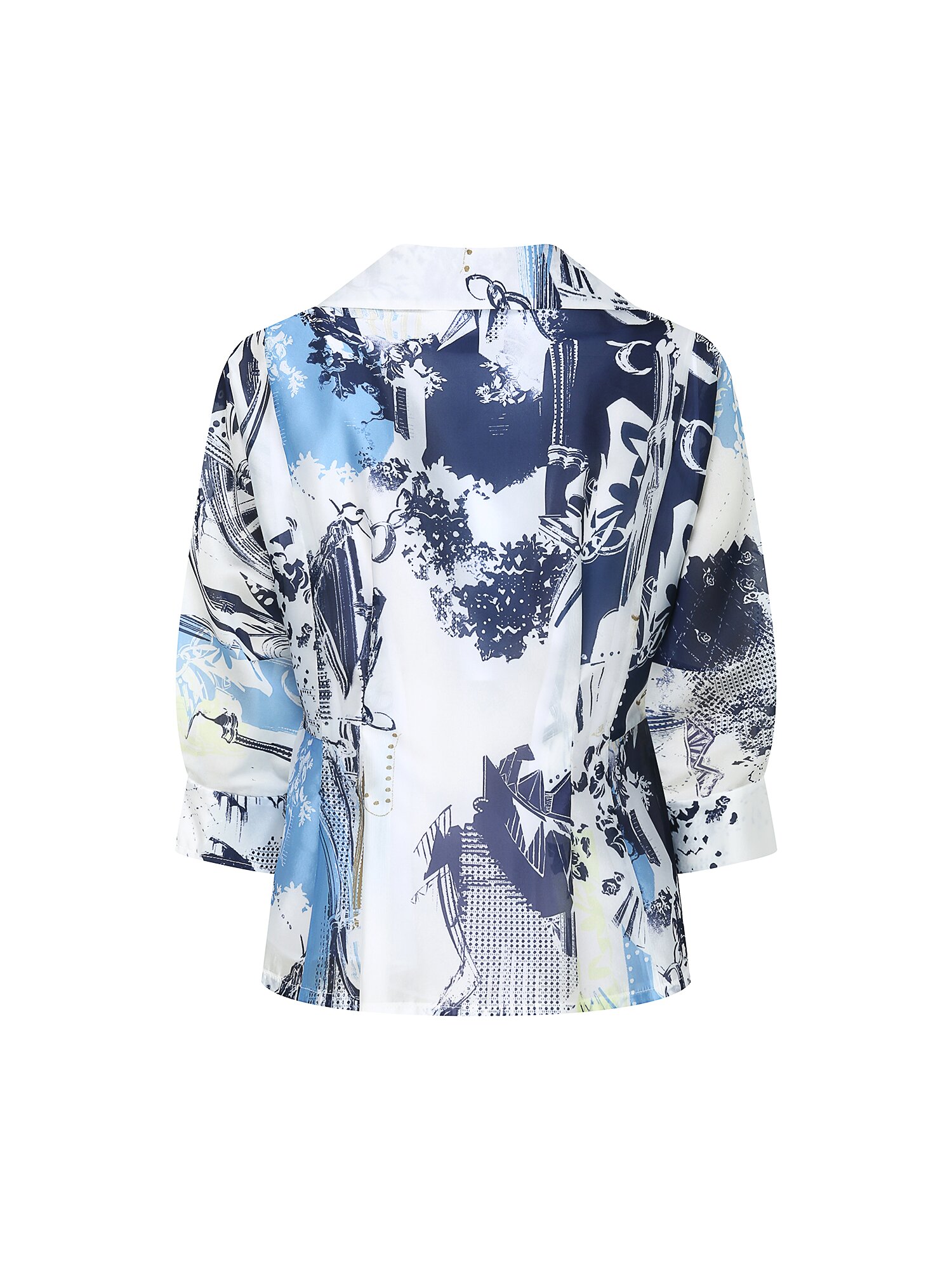 오픈 칼라 페플럼 블라우스 (PRINT NAVY)