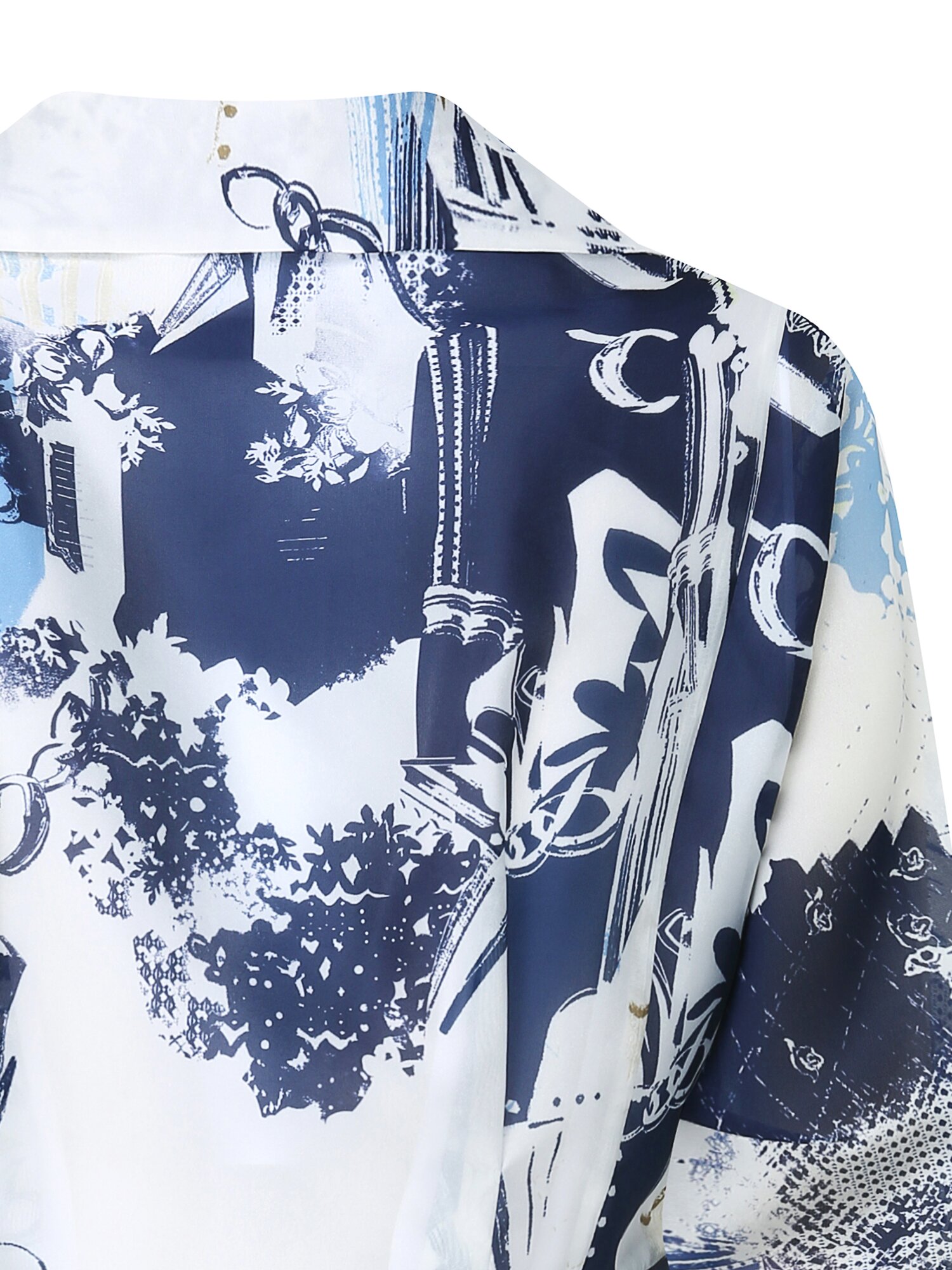 오픈 칼라 페플럼 블라우스 (PRINT NAVY)