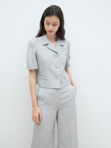 자수 포켓 칼라 크롭 재킷 