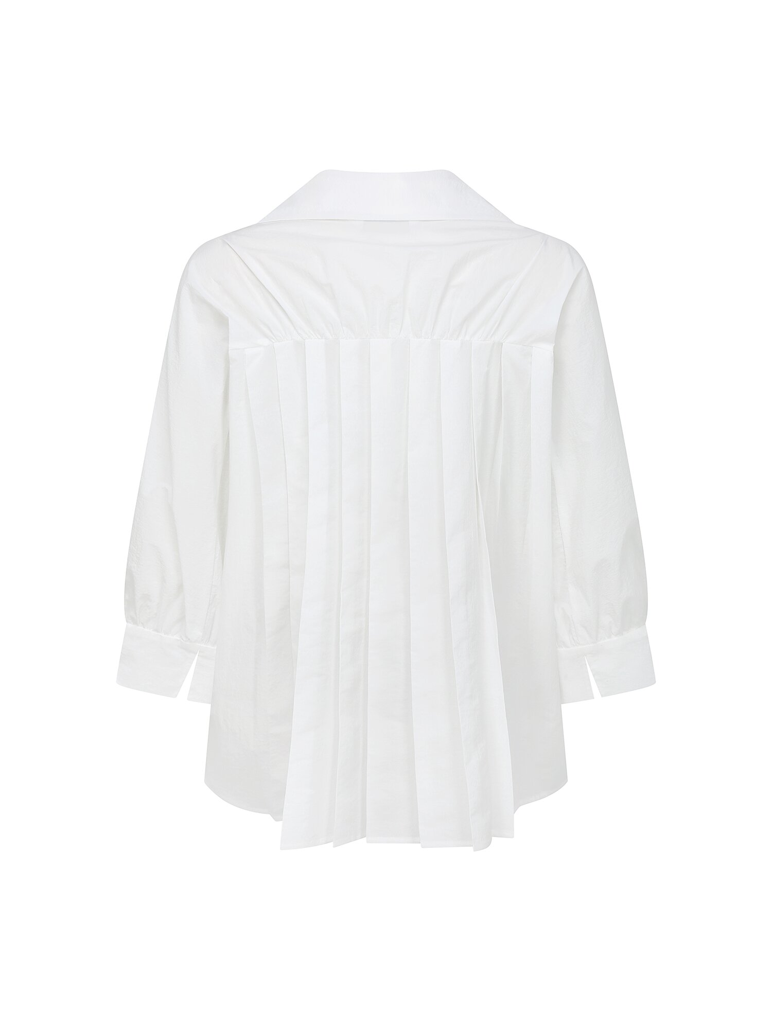 백 플리츠 오픈 칼라 블라우스 (WHITE)