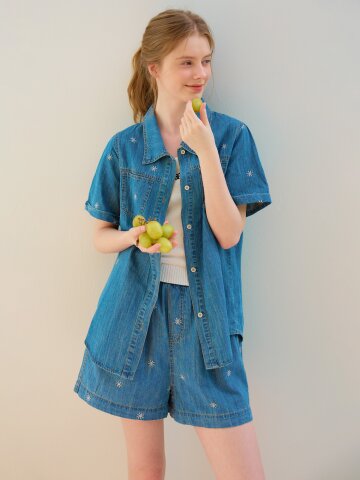 데님 자수 셔츠 재킷 +팬츠 세트 