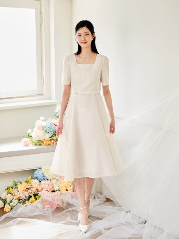 퍼프 스퀘어넥 플레어 원피스 