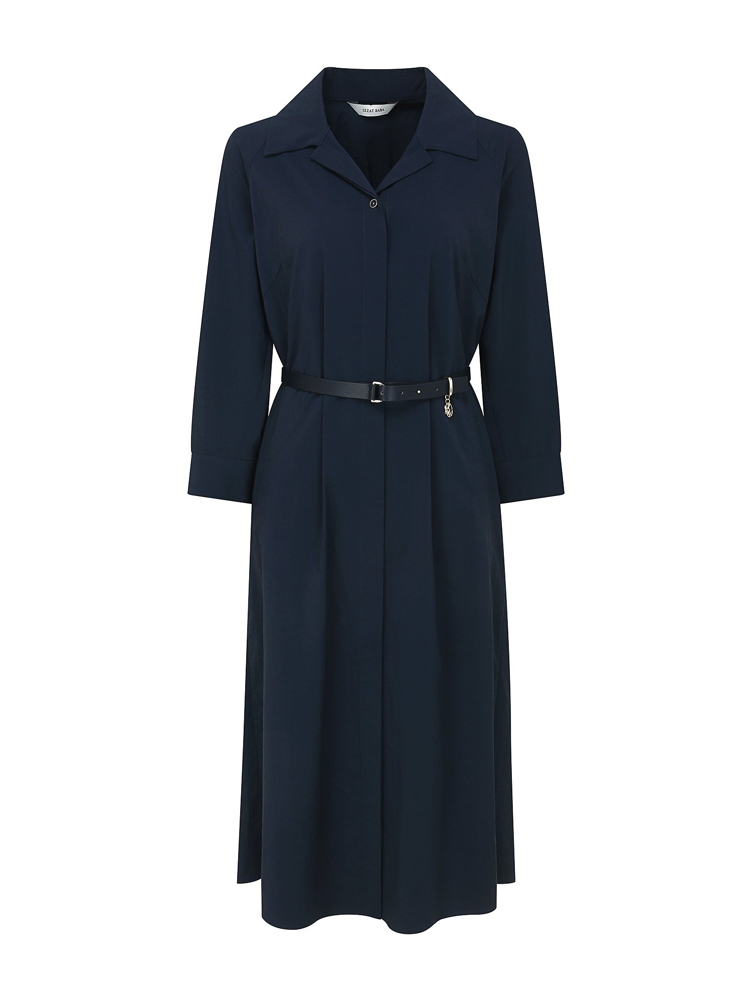 백 플리츠 오픈 칼라 셔츠 원피스 (DARK NAVY)