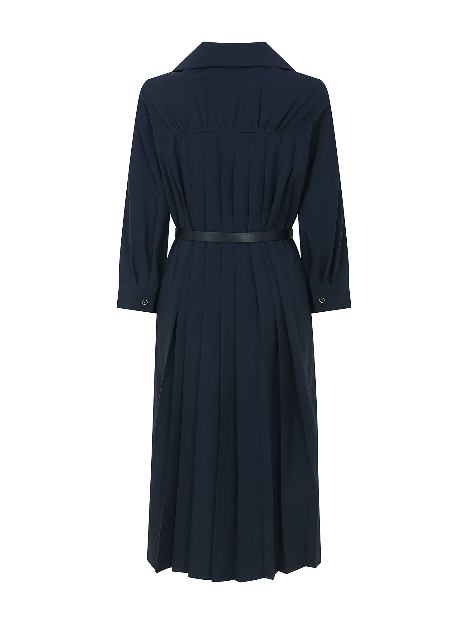 백 플리츠 오픈 칼라 셔츠 원피스 (DARK NAVY)