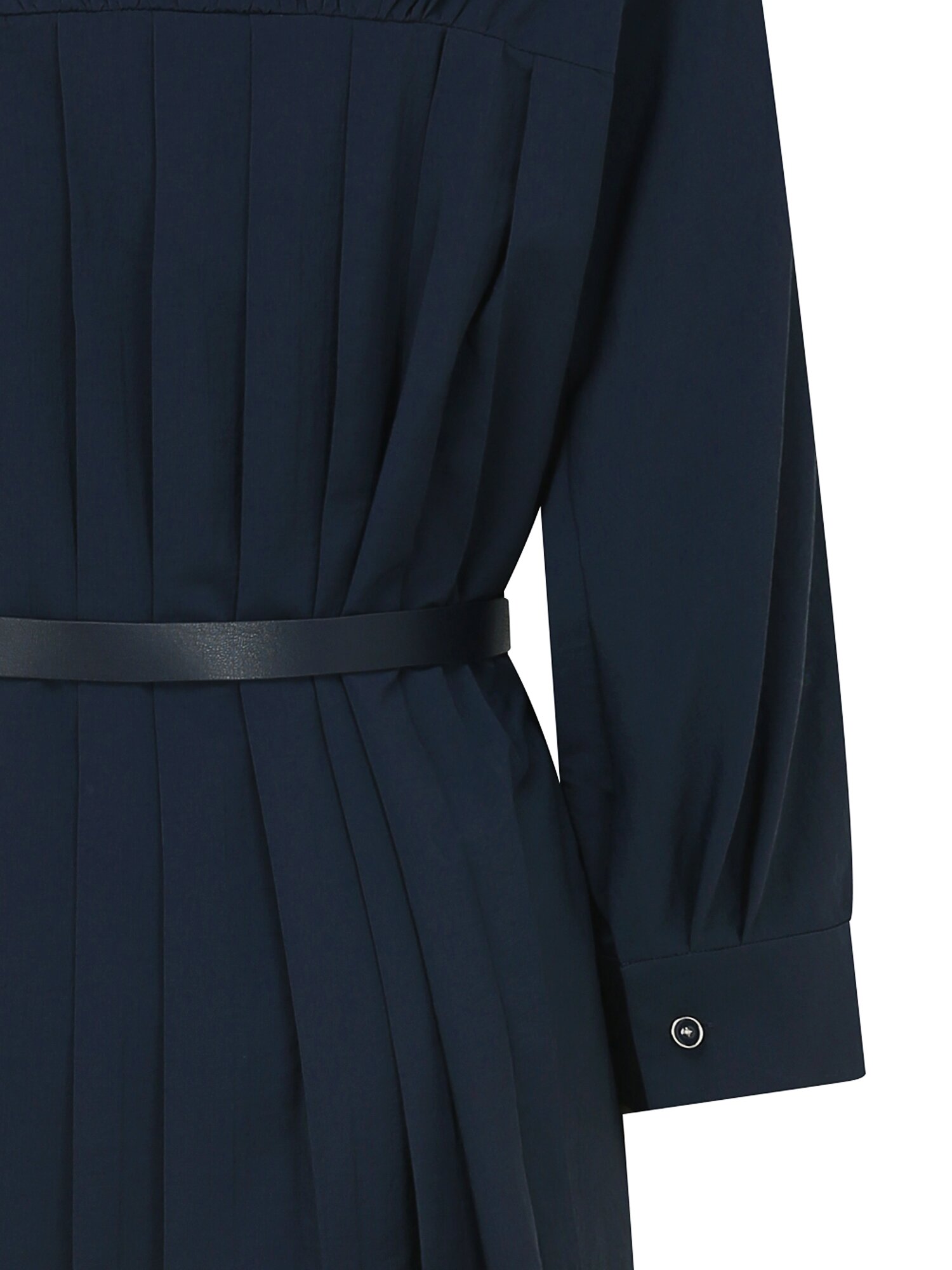 백 플리츠 오픈 칼라 셔츠 원피스 (DARK NAVY)