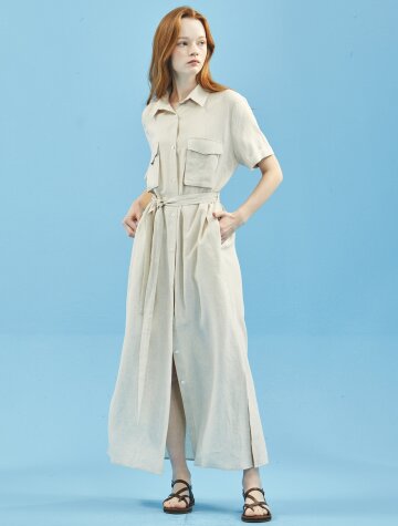 Linen Pocket Shirt One-Piece [Natural]