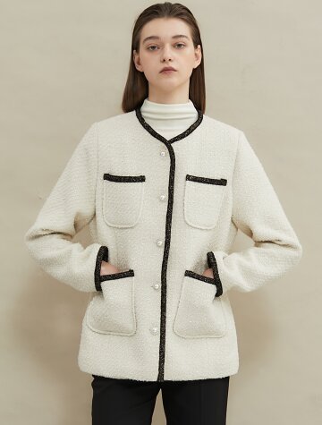 Pearl soft tweed jacket [Ivory]