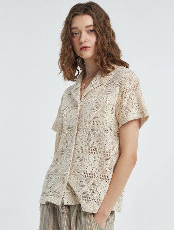 Punching Open Collar Shirt [Natural]