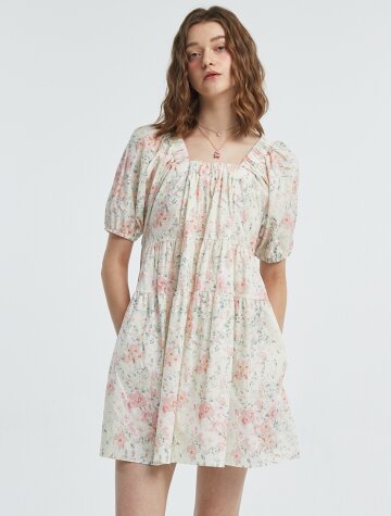 Off Shoulder Flower OnePiece [Pink]