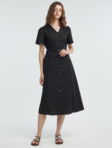 V Neck Shirt OnePiece [Black]