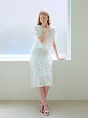 플라워 레이스 플레어 스커트 