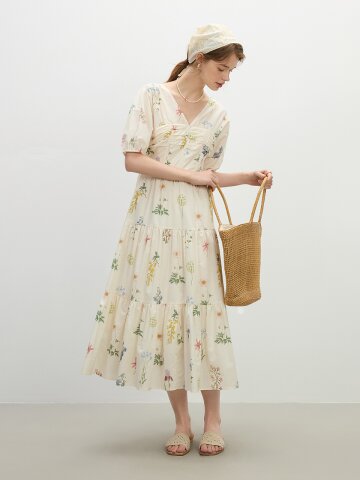 WD_Flower garden v-neck dress