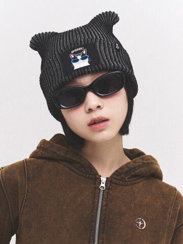 애니멀 와펜 블랙캣 투톤 귀비니