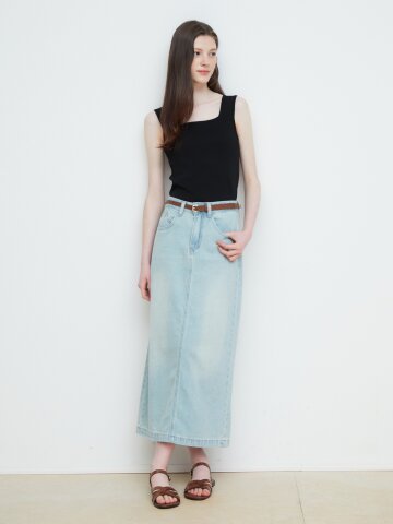 백 슬릿 H라인 데님 스커트 