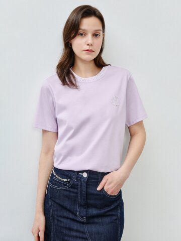 크리스탈 펀칭 포인트 배색 티셔츠 