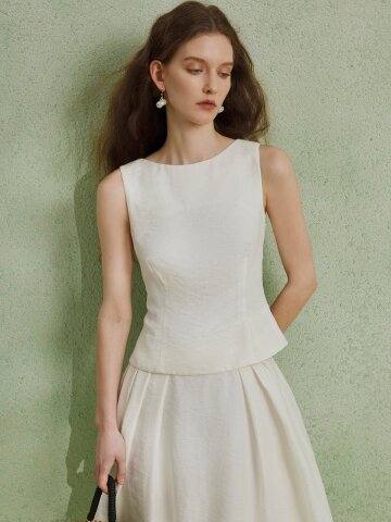 YY_Sleeveless white tencel top