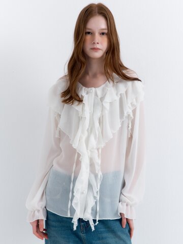 See-through Frill Blouse White