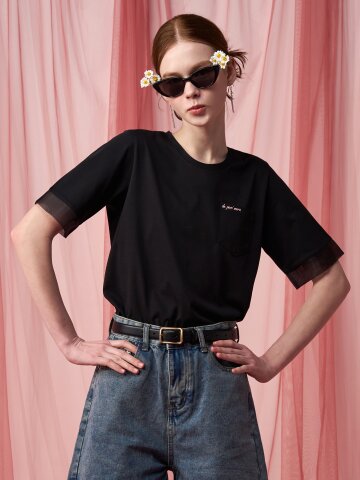 [페리 메라] 오간자 포인트 티셔츠 (블랙)