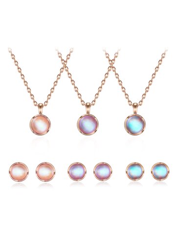 14K GP 문스톤 심플 귀걸이 목걸이 세트 EL2SET233