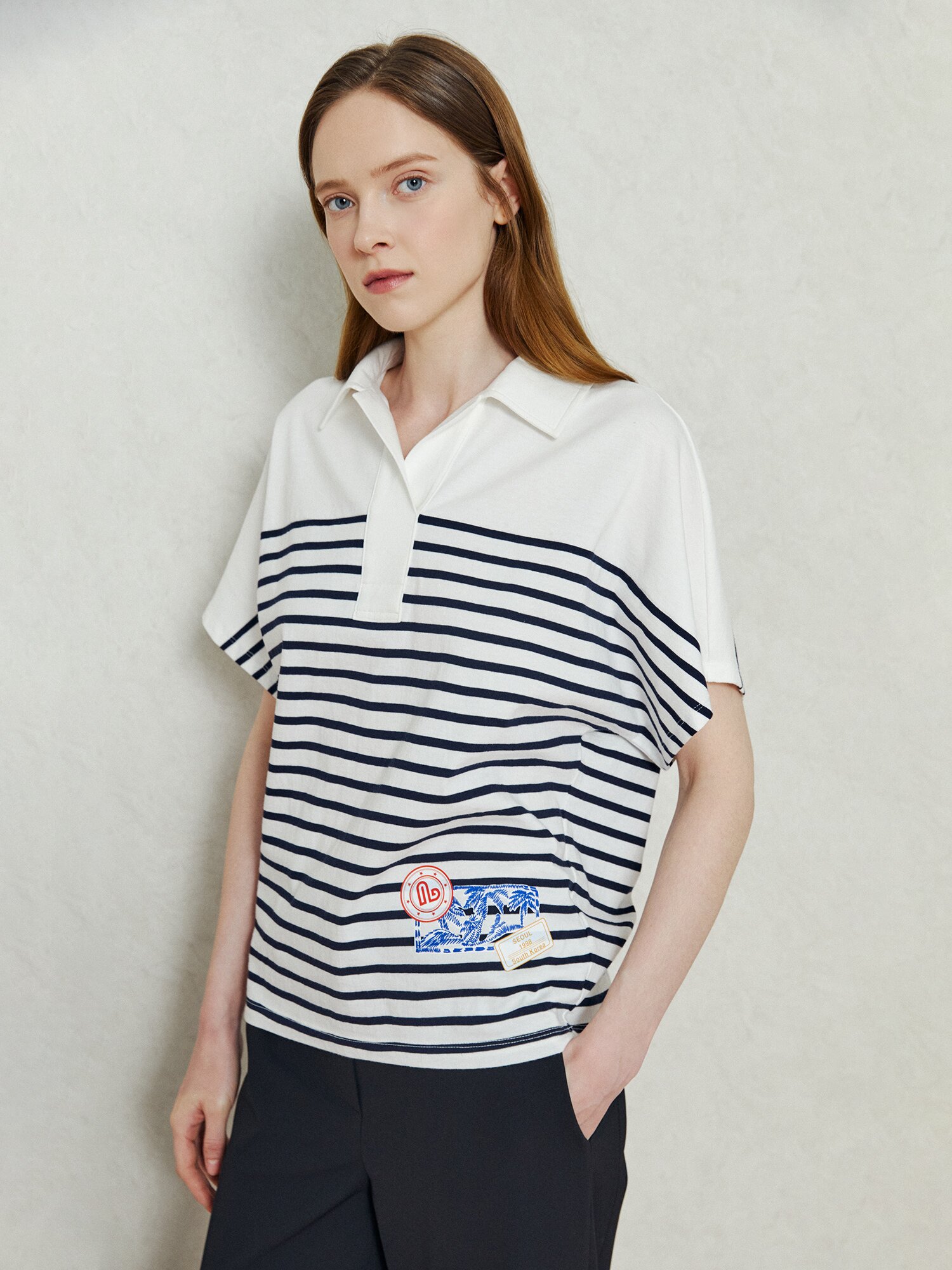 캐주얼 스트라이프 반팔 티셔츠 (STRIPE NAVY)