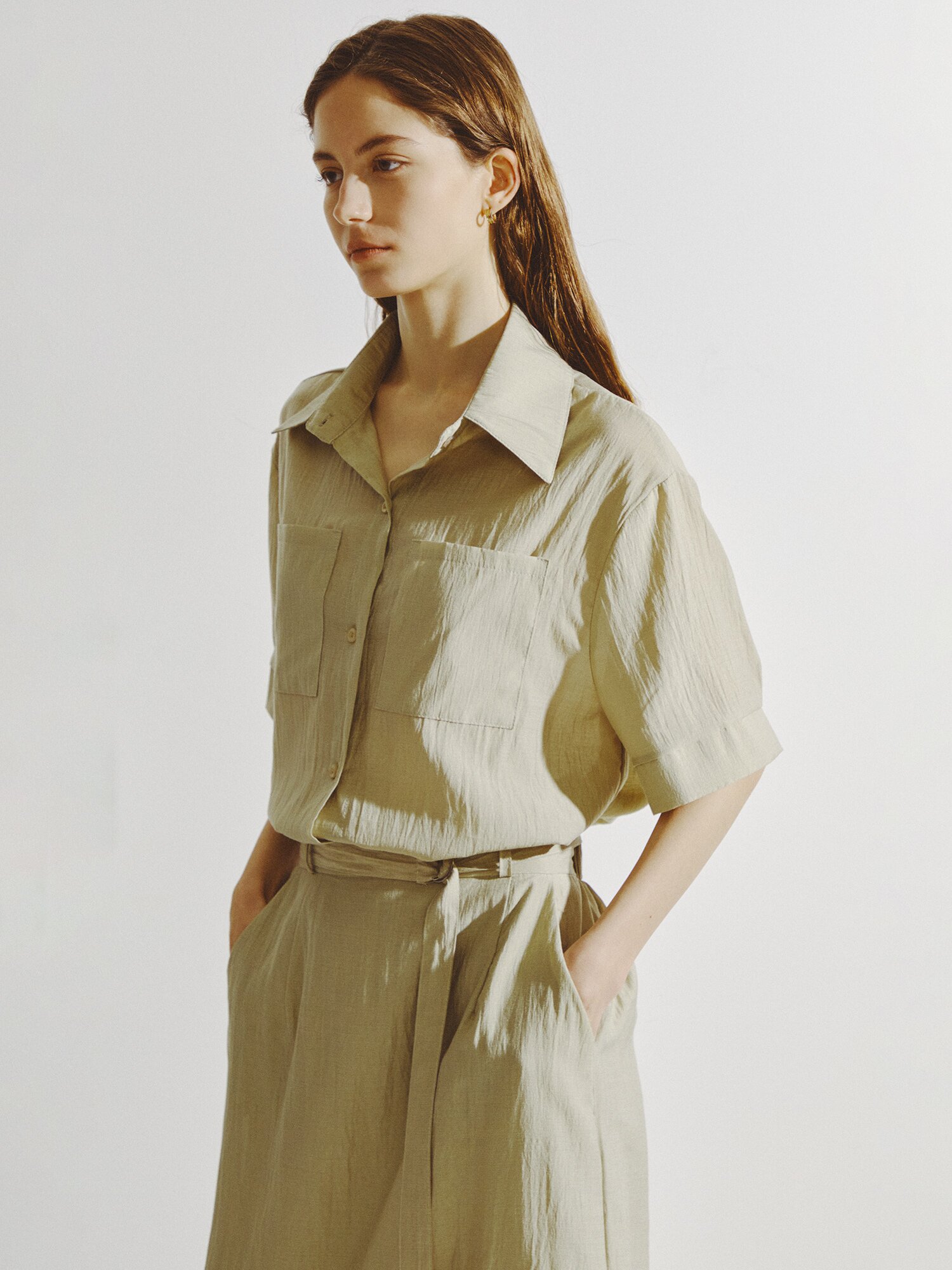 루즈핏 블라우스 +스커트 세트 (KHAKI)
