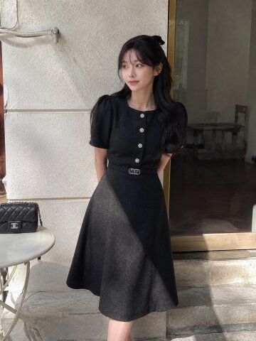 펄 버튼 퍼프 머메이드 원피스 