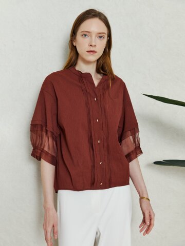 오간자 슬리브 믹스 재킷 