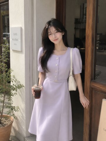 펄 버튼 퍼프 머메이드 원피스 