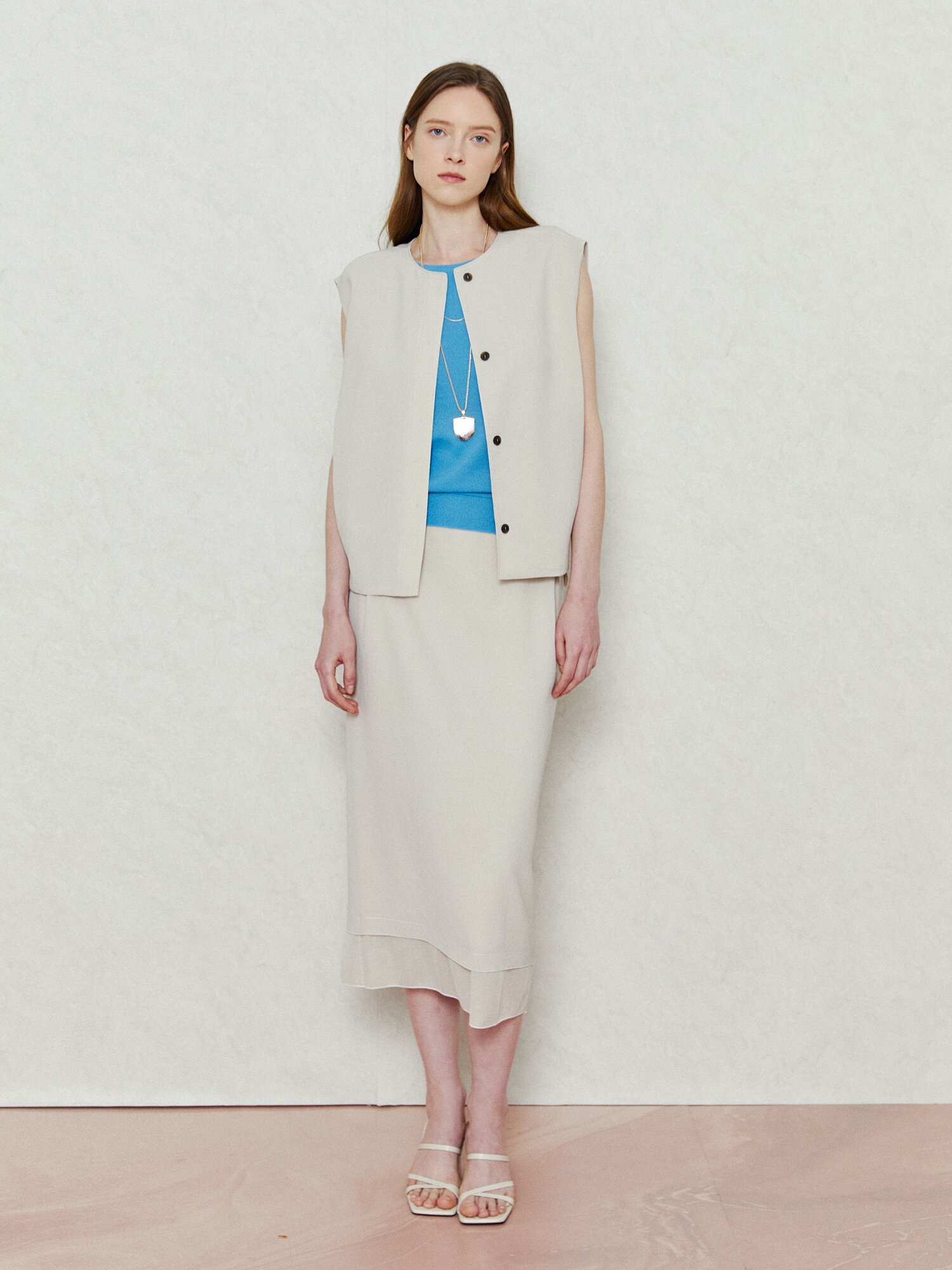 백 니트 배색 버튼 베스트 (LIGHT BEIGE)