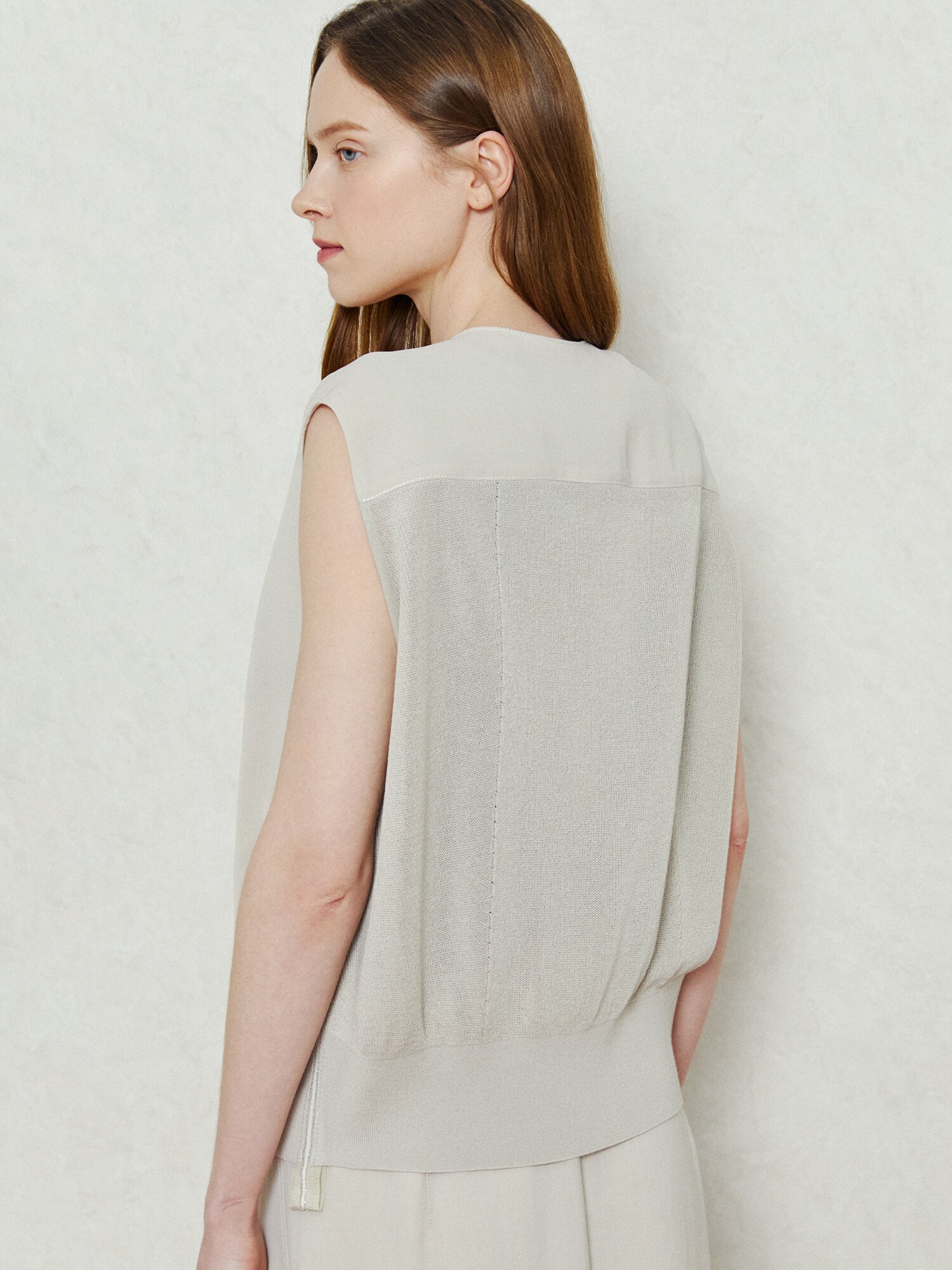 백 니트 배색 버튼 베스트 (LIGHT BEIGE)