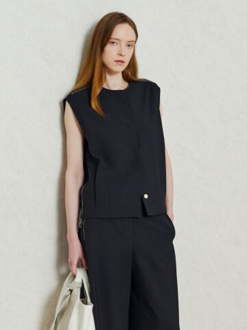 백 니트 배색 버튼 베스트 