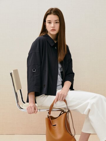 언밸런스 백 슬릿 셔츠 점퍼 