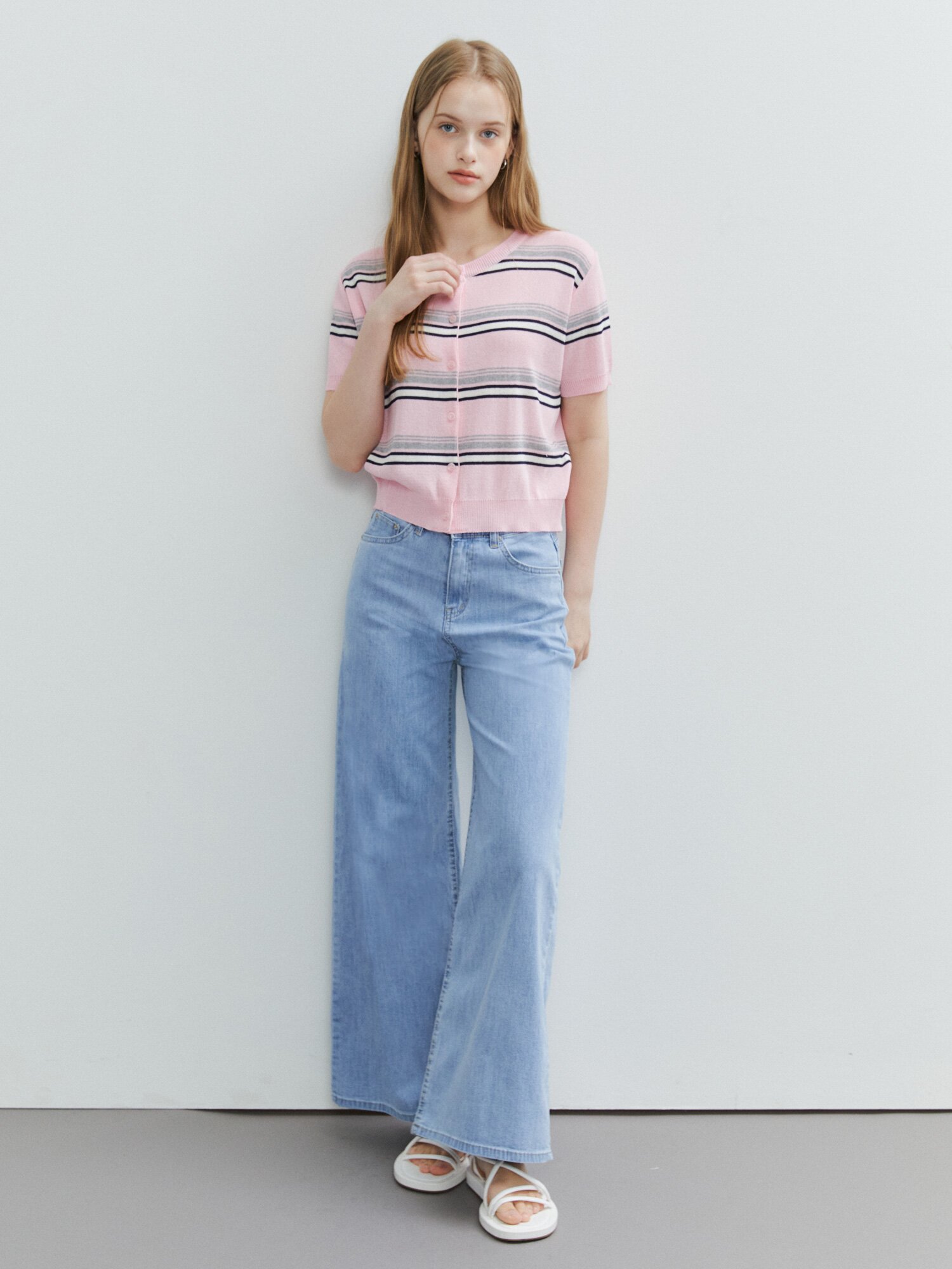 쿨링 인밴딩 와이드 데님 팬츠 (LIGHT BLUE)